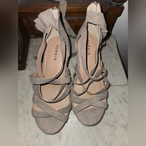Torrid Taupe Strappy Platform Wedges